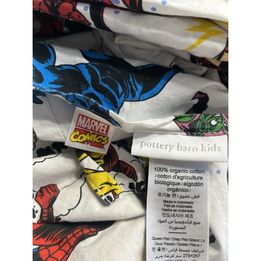 Pottery Barn Kids Marvel Avengers Flat Sheet Only 100% Cotton Queen Size